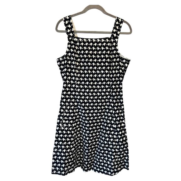 Theory Women's Black White Cotton Printed Wide Strap Back Zip Mini Dress Size 12 - Picture 1 of 4